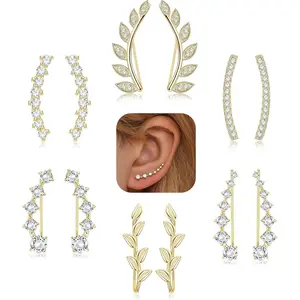 CASSIECA 6 Pairs CZ Arrow Clip Ear Cuffs Set for Female, Dainty Trendy Fashion Jewelry with Metal Coating, Sparkling Climber Hoop Earrings, Stud Earring Jackets, Hypoallergenic Costume Jewelry Summervibes