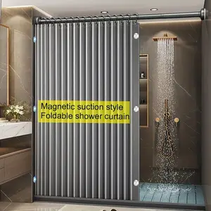 Magnetic Shower Curtain Wet-Dry Separation Simple Stylish Home Hotel Bathroom Decor Includes Hooks & Buckles Grey