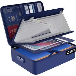 5200 Fireproof Expanding File Bag with 13-Pocket Accordion Folder, Lockable Document Box with Labels, Multi-Layer Portable Files Organizer for Important Papers, Blue Paper Organizers