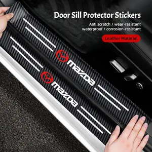 Carbon Fiber Car Door Sill Protector Stickers Accessories For Mazda 2 6 CX-5 CX-80 CX-70 CX-90 MX-30 CX-60 CX-50 CX-30 BT-50 e-TPV CX-3 CX-8 ATENZA CX-9 CX-7 MX-5 Mazda 5 3 RX-8