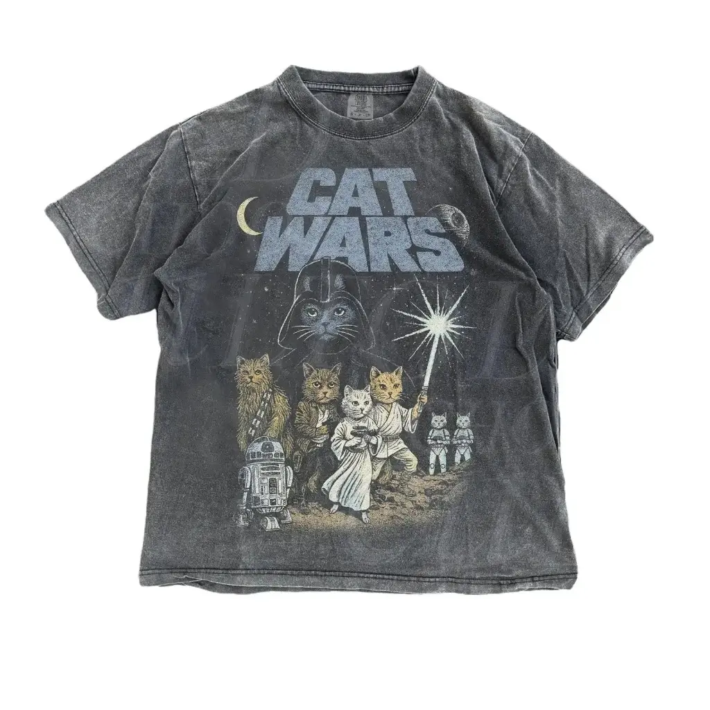 Vintage Cat Wars Funny 90s Graphic Shirt, Retro Space Cat Comfort Colors Tee, Funny Cat Warrior Shirt, Cat Lovers Gift, Sci-fi Top, Nerdy Cat Tee Soft Cotton Classic Clothes Fashion Garment T-Shirt Soft Classic Clothes