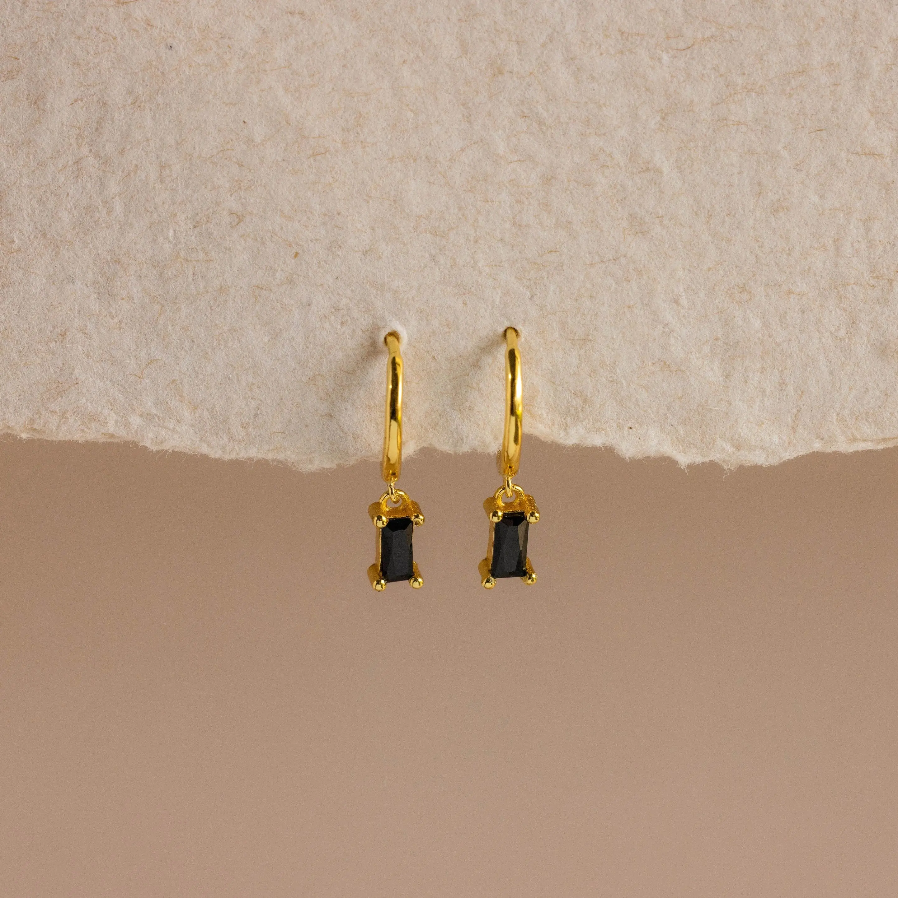 Onyx Baguette Drop Huggies by Caitlyn Minimalist - Dangling Black Gemstone Huggie Hoop Earrings - Dainty Jewelry - Gift for Her