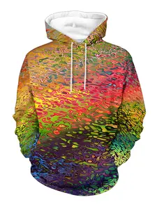 Men's hoodie, high-street texture rainbow ripple gradient hoodie, niche artistic loose coat