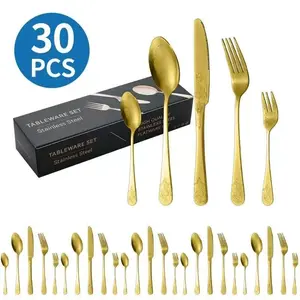 30-Piece Stainless Steel Cutlery Set with Decorative Box, Includes Forks Knives and Spoons for Dining, Elegant Western Dining Tableware