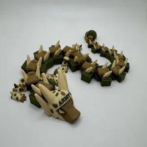 Camouflage Articulated Military Dragon – 3D Printed Army Inspired Desk Companion – 13” Long