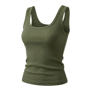 Women's Ribbed Scoop Neck Tank Top Slim Fitted Basic Sleeveless Vest Casual Daily Y2K Crop Tops