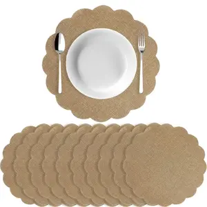 Floral Shape Linen Table Mat, Floral Pattern Placemat, Reusable Wedding Banquet Decorative Item, Country Style Dinnerware for Autumn Festivals & Homesteads