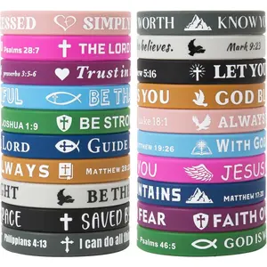 Bible Verse Bracelets 20 Pcs Silicone Bulk Jesus Christian Colored Wristbands Comfortable Lightweight Perfect Religious Gifts for Men Women