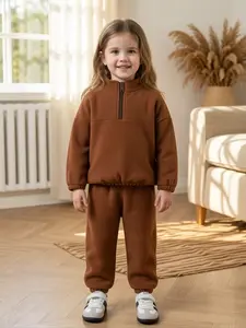 Unisex Fleece Set Half-Zip Sweatshirt Two-Piece Suit 1-7 Years Fall Winter Comfortable Home Outdoor Wear