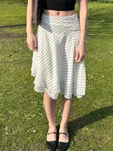 Elegant Sweet Style Polka Dot Mesh Trendy Flirty Skirt, Low Waist Fitted A-Line Knee Length Dress, All Seasons Fashion for Women