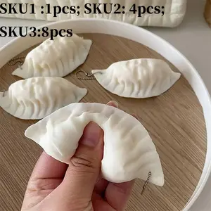 Cute Mini Dumpling Keychain Set of 1/4/8pcs, Adorable Food Decoration Stress Relief Gift, Trendy Bag Pendant Accessory, Charms