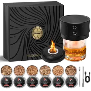 Electric Whiskey Smoker Kit with 6 Wood Chips, Built-in Lighter, Cocktail Old Fashioned Bourbon Drink Smoker Kit, No Butane Needed, Stocking Stuffers Christmas White Elephant Gifts for Adults Men