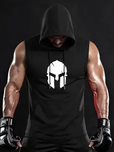 Spartan Helmet Sleeveless Hoodie Men, Muscle Fit Workout Gym Tank Top, Spartan Warrior Graphic Hooded Sleeveless Shirt, Perfect for MMA, Fitness, Bodybuilding, Streetwear #springsaledeals2026 #summeroutfits #tiktokshopmademebuyit #menfashion