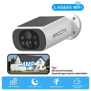 ARCCTV APP Solar Security Camera Outdoor Wireless,2.4G/5G WiFi,4MP Battery Home Surveillance Camera,2 Way Audio,PIR Motion Detection,IP65 Waterproof