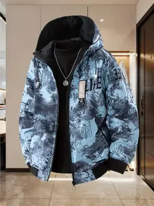 Men's Reversible Hooded Jacket, Double Sides Hoodie, Tie-Dye Letter Print Loose-Fit Casual Streetwear Coat, New Style Men's Fashion Outerwear for Daily Wear