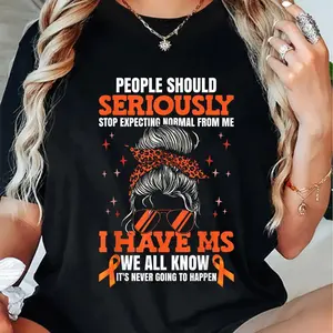 100% Cotton Humorous Multiple Sclerosis Awareness T-Shirt for Women and Men - "I Have MS" Graphic, , Tee with Lightweight Fabric, Perfect for Wear