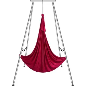VEVOR Aerial Yoga Frame & Yoga Hammock, 9.67 ft Height Professional Yoga Swing Stand Comes with 6.6 Yards Aerial Hammock, Max 551.15 lbs Load Capacity, Yoga Rig for Indoor Outdoor Aerial Yoga, Red