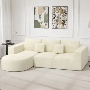 【2 Packages shipping】Modular Sectional Sofa with L-Shape Chaise,Cloud Sectional Modern Sleeper Couch with Deep Seat,Sponge Compression Sofas No Assembly Required (Beige-Corduroy Fabric)