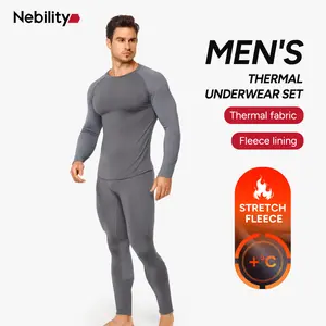 【Nebility】Men's Thermal Underwear Set For Winter Fleece Lining Fashion Loungewear Top and Pants Set