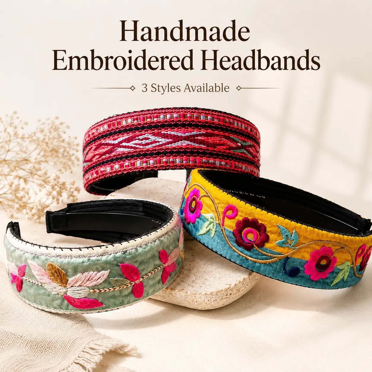 Handmade Textile Headband, Split-Thread Embroidery, Brocade and Straight-Stitch, Animals, Engagement, Tie Dye, Anniversary, Graphic, Meaningful Gifts, Memorial Day, Unisex Fit