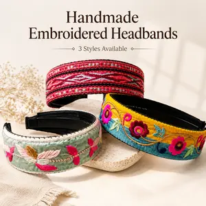 Handmade Embroidered Headband Miao Style Hair Hoop with Flat Embroidery Woven Pattern Split-Thread Embroidery Hair Accessory for Women Tubi Hair Wrap