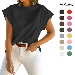 ARTFREE Womens Summer Cap Sleeve Tank Top Crew Neck Solid Casual Loose Fit Basic Tee Shirt