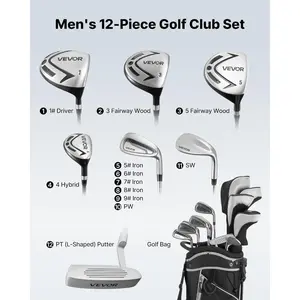 VEVOR Golf Club Set, 12 Pieces Golf Club Complete Set Right Handed with 460CC #1 Driver, #3 5 Fairway Wood, #4 Hybrid, #5/#6/#7/#8/#9/#PW/#SW Irons, L - Shaped Putter, Golf Stand BagVEVOR Super Brand Day
