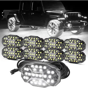 Winunite 27 Full Angle Chips Rock Lights,6000K Pure White,5-Sided Translucent Design with No Cover,4M Extension Wires,Plug and Play,IP67 Waterproof,Fit for Truck, ATV, UTV, RZR and SUV, Men's Car Lighting Gift LED Lights Lightbar Underglow Car