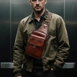 1pc Men's Retro Leather Chest Bag, informal multi-compartment crossbody bag, large capacity portable design, perfect for outdoor activities, travel, commuting and business occasions