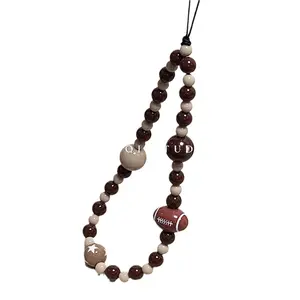 Ins-style Japanese and Korean brown rugby beaded chain suitable for phone straps and Polaroid CCD camera lanyards