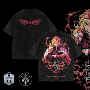 Anime Double-sided Print Retro Washed T-shirt, Loose Fit, Anime/Manga Washed Heavyweight Cotton T-shirt