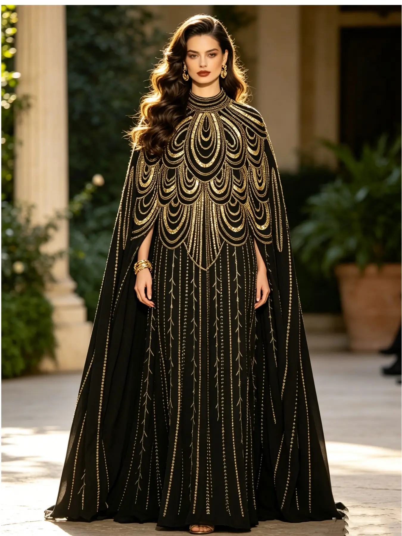 Luxurious Gold Sequin Embroidered Kaftan Dress, Long Sleeve, Elegant Islamic Clothing Muslim Robe, Perfect for Weddings, Eid, Formal Events