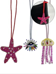 Handmade Beaded Bag Charm Set, Eye Design, Starfish, Jellyfish Tassel, Decorative Accessories for Handbags & Purses