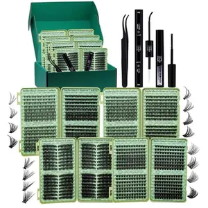 Lash Clusters Kit Wispy Eyelash Clusters Kit Cat Eye Lashes Clusters Kit Cluster Eyelash Extensions Naturales Lash Extension Kit+Lash Bond and Seal,Remover,Tweezers(4 Boxes Kit-1)