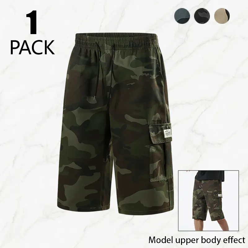 Single pack. Summer camouflage cargo shorts, fashionable street tactical camouflage casual shorts, loose work 7/8 shorts with large pockets.Summervibes