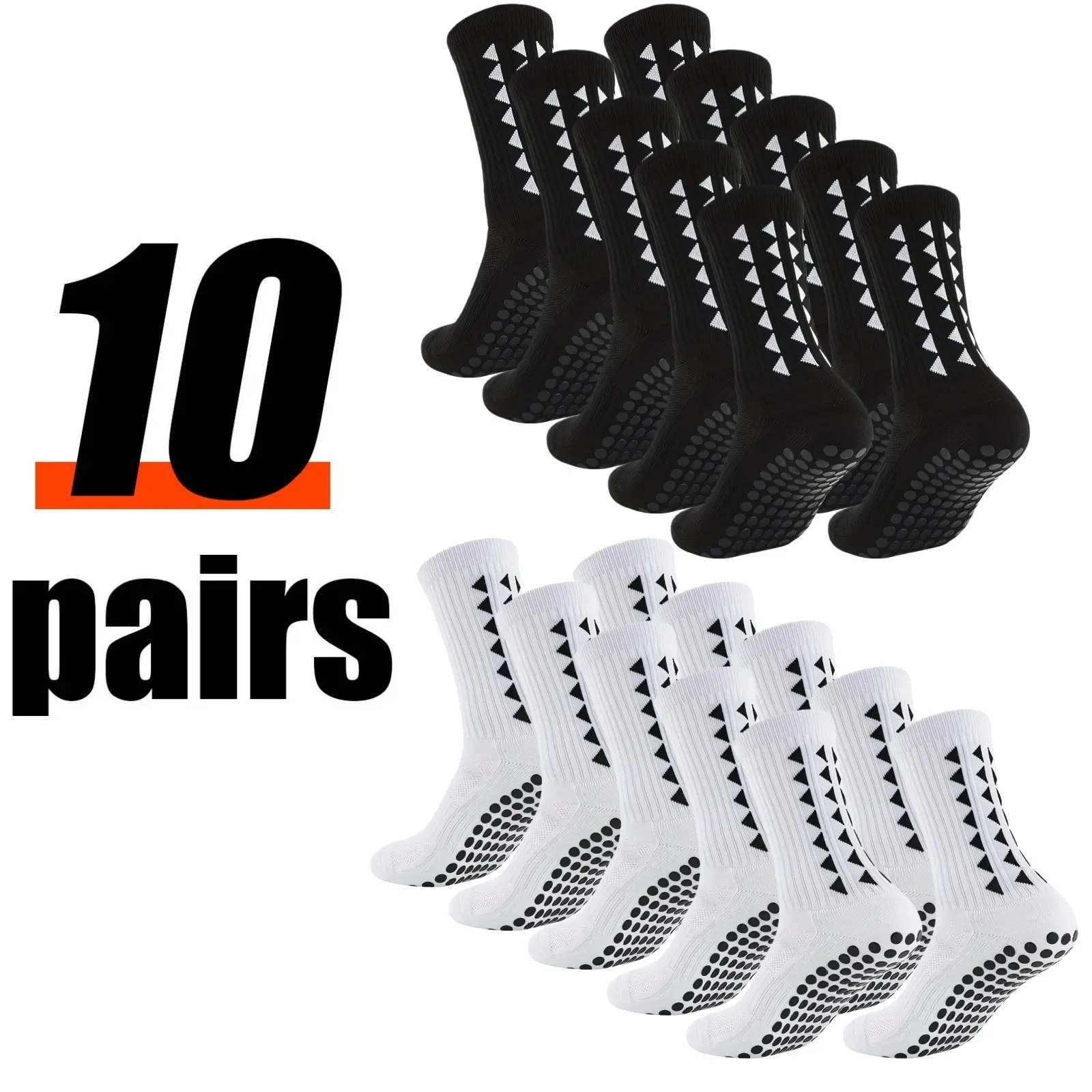 Unisex Youth Mid-Calf Anti-Slip Cushioned Dry Moisture-Wicking Football Sports Socks, 3/6/10 Pairs, All-Season Breathable, Silicone Grips, for Professional Training & Matches, Anti-Slip Sports Socks