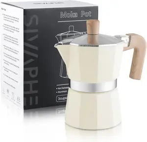 Moka Pot 3 Espresso Cups, Percolator Espresso and Coffee Maker, Portable Stovetop Italian and Cuban Cafe Brewer for  and Camping White
