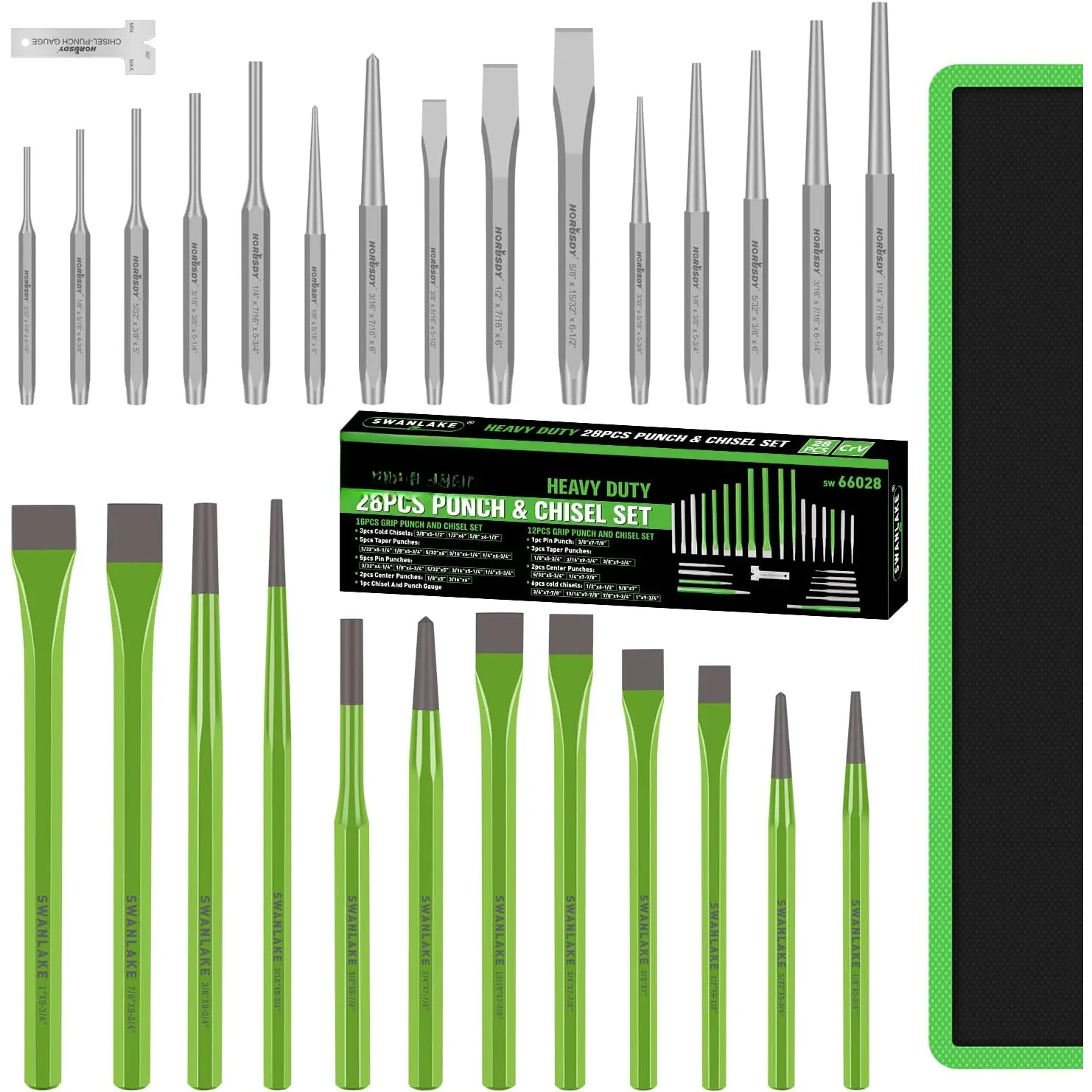 28- Punch and Chisel Set, Including Pin Punches, Taper Punch, Cold Chisels, Center Punches