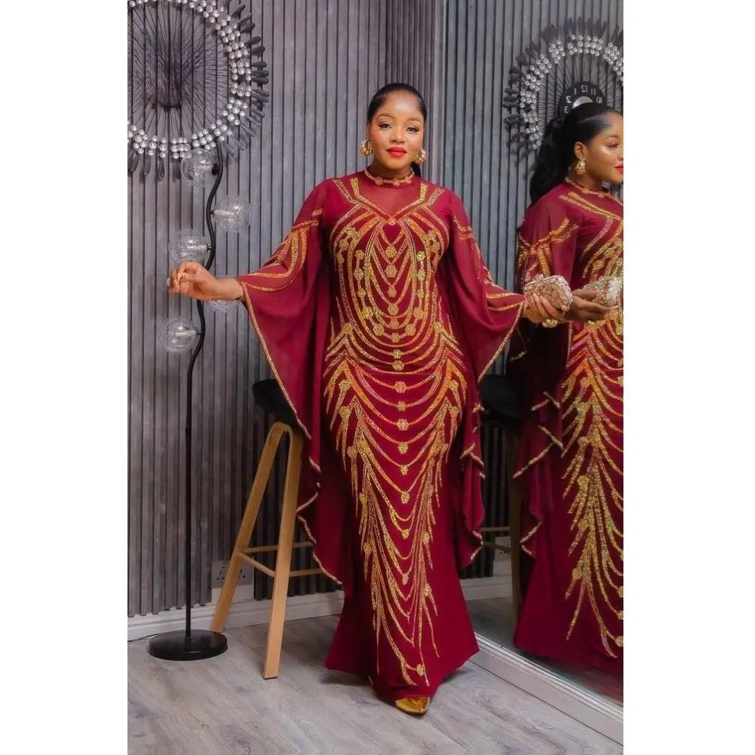 Wine Kaftan Dress with Rhinestones - Wedding Guest Attire Mother of The Bride Engagement Ceremony Party Cocktail Dinner Gala Arabic Dubai Abaya Style