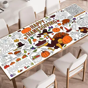 Thanksgiving Tablecloth & Activities Set - Turkey Themed Coloring Poster, Crafts for Kids, Fun Games & Banner for Family, School & Fall Parties - Perfect Decorations for Your Holiday Gatherings! SPERINGEEN