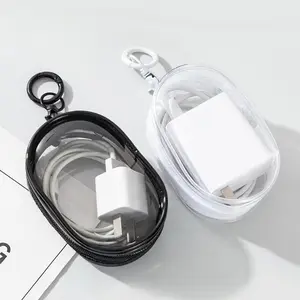 Clear Plastic Charger and Cord Organizer Mini Zipper Keychain Portable Earphones and Cable Storage Case Multifunctional Storage Bag for Travel Daily Use Audio Electronic