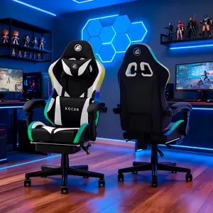 [New Year Flash Sale] KOCEN Gaming Chair , racing style RGB LED light gaming chair, equipped with a lumbar massager, high-back adjustable recliner, with footrest and headrest. Adult gaming chair, large high gaming chair,with sturdy class-4 gas lift.KC-35