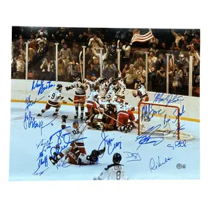 1980 U.S. Olympic Hockey Team Autographed (Miracle On Ice) 16x20 Photo - 18 Team Member Signatures - Beckett