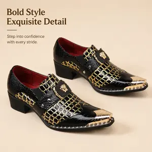 Men's Classic Synthetic Formal Croc-Pattern Slip-On Loafers, Comfortable Walking Shoes for Formal Occasions