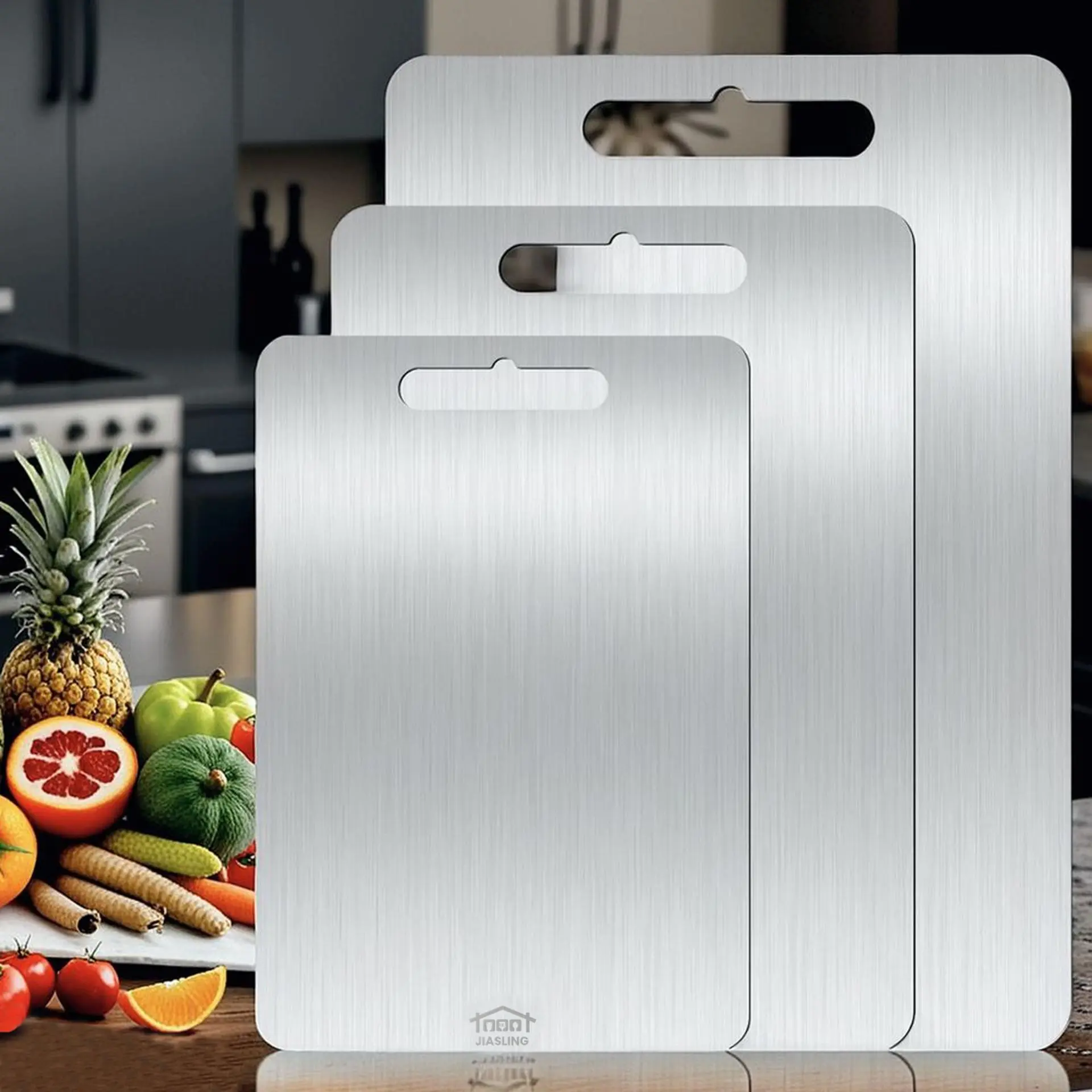 3PCS Food-Grade Stainless Steel Cutting Board Set (S+M+L Sizes) - Ultrathin, Durable, Portable, Rustproof, Edge-Smoothed Chopping Boards for Meat, Vegetables - Easy-to-Clean Kitchenware with Knives for Food Preparation, Everyday Use