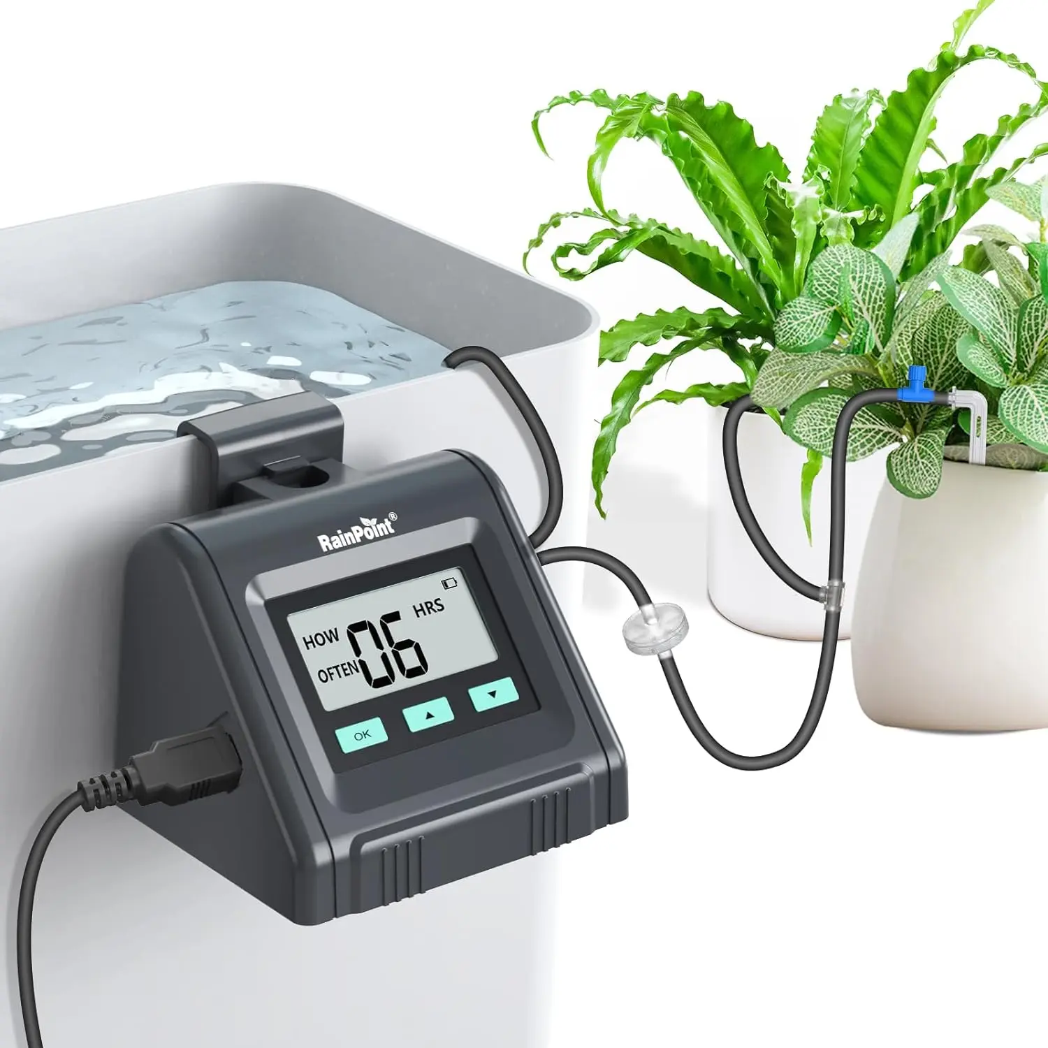 RAINPOINT WiFi Smart Irrigation Watering Equipment - Indoor Drip Irrigation Kit with Auto Pump Timer, No-Faucet Tap Solution, Customized Plan for Balcony Use, Home Improvement Garden Supplies