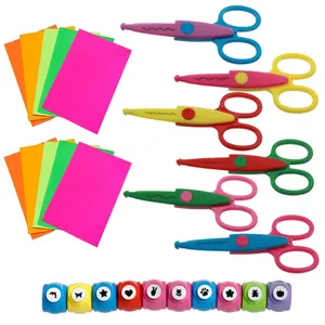 26 Pack Craft Hole Punch and Scissors Paper Set, Including 6 Craft Pattern Scissors Decorative Edge Scrapbooking Edging, 10 Paper Punch & 10 Colorful Paper for School Adults Crafting