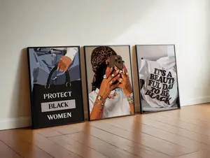 Set of 3 Feminine Wall Art, Black Girl Room Décor poster #7766676