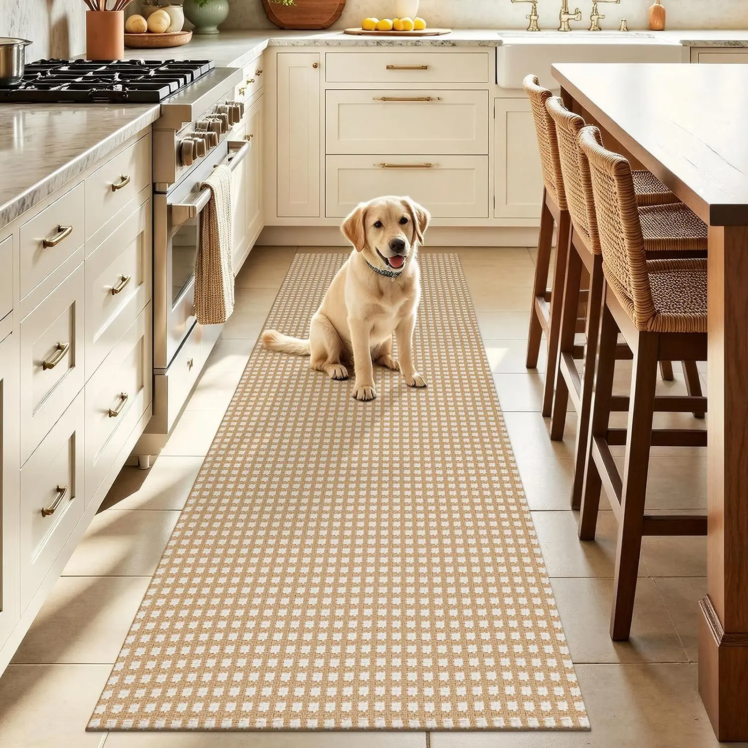 LOKHOM Cotton Braided Runner Rug, Non-Slip Rubber Back Washable Floor Carpet for Kitchen Entryway Hallway Bedroom