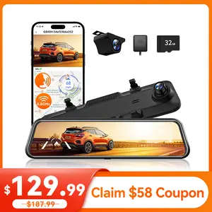WOLFBOX G840H 12'' Mirror with WiFi Front and Rear Dash Cam - 24 Hours Recording, 1440P, 32GB Card Included, GPS Module, 1080P Backup Camera, 11.5ft Car Charger, 20 ft Cable TikTokShopHolidayHaul